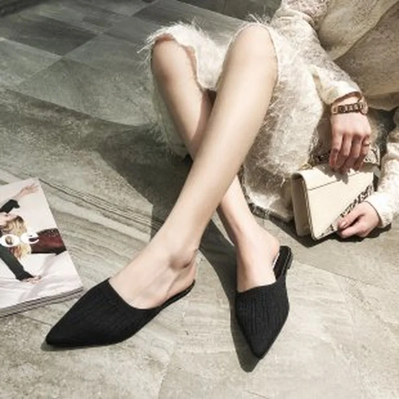 Baotou/ Полуботинки Velike veličine; Novi Trendi Ženski Ljeto Japanke; odjeća 2022 godine; jednostavna ženska obuća s oštrim vrhom ravnim cipelama Slika 1