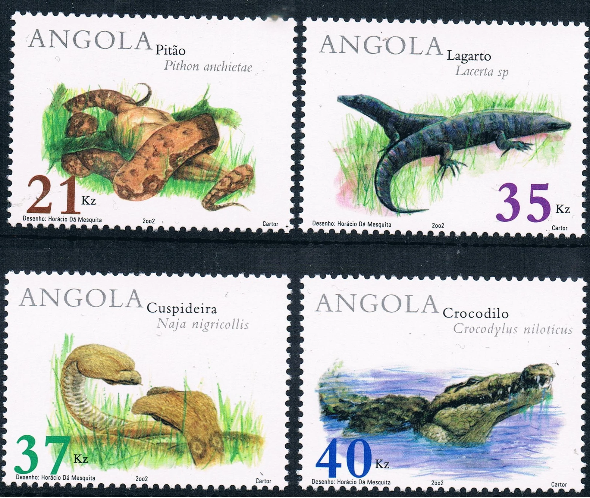 4 kom./compl. Nova Poštanska Marka Angole 2002 Puzavac Krokodil Marke MNH Slika 0