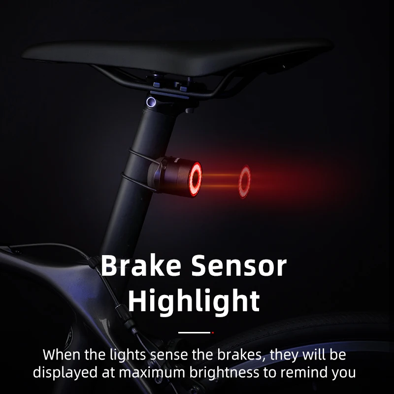 ROCKBROS Bicikl dugo Svjetlo MTB Cestovni Bicikl Noćni Biciklizam dugo Svjetlo Inteligentan Senzor za Kočnice Upozoravajuća Žaruljica Vodootporan Pribor Za Bicikle Slika 4