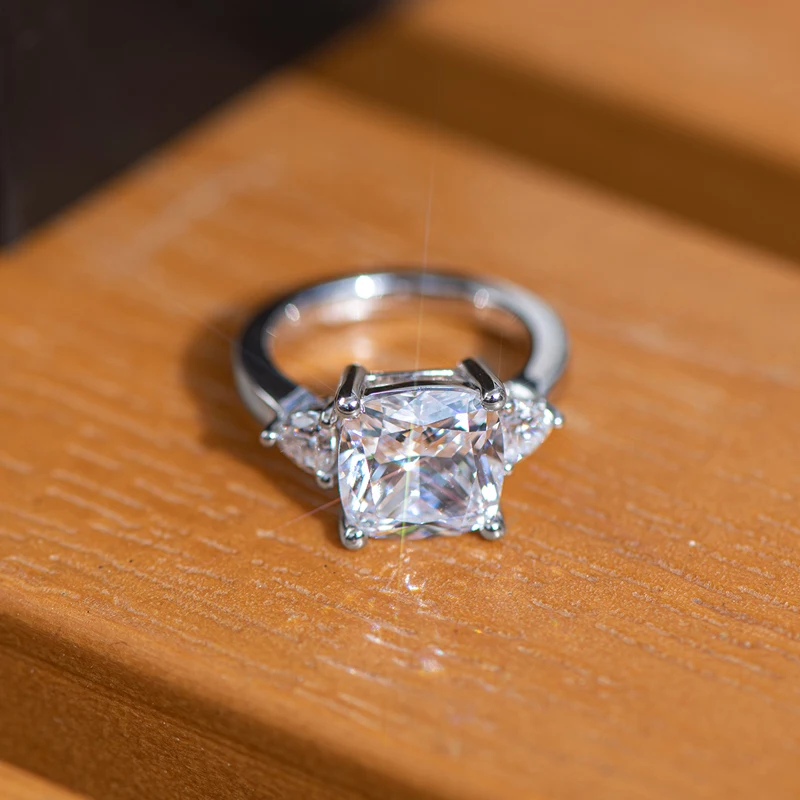 Vjenčano Prstenje Anziw 5-каратной Rez na Jastuku za Žene od 925 Sterling Srebra sa 3 Kamenjem, Igre Zaručnički Prsten Slika 0