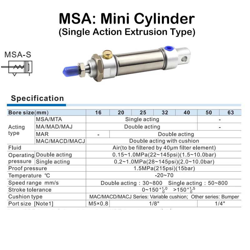 Visoko kvalitetni Mini-Cilindar MSA16X25 od Nehrđajućeg Čelika s Cilindrom Jedinu radnju/50/75/100/125/150/175/200/250/300 Slika 4