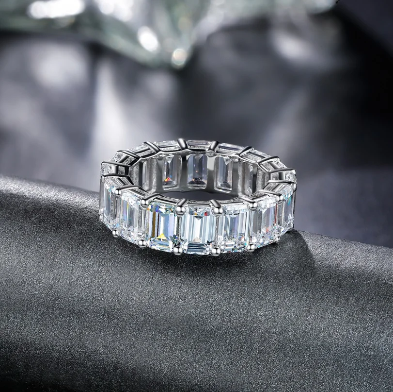 Prsten s Imitacija Dijamanata Smaragdno Rez, donje prsten od 925 sterling srebra Slika 0