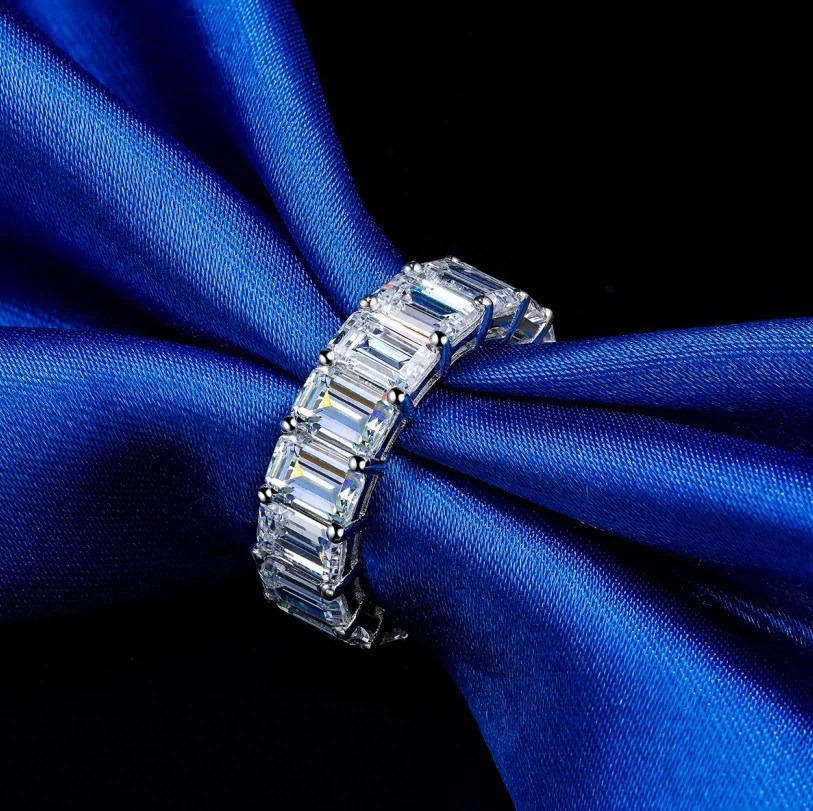 Prsten s Imitacija Dijamanata Smaragdno Rez, donje prsten od 925 sterling srebra Slika 1