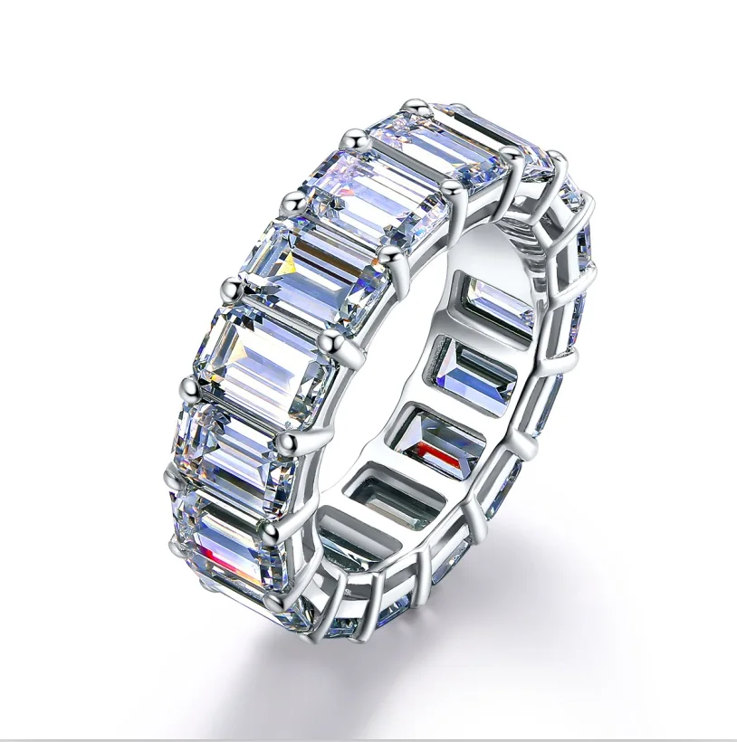 Prsten s Imitacija Dijamanata Smaragdno Rez, donje prsten od 925 sterling srebra Slika 2
