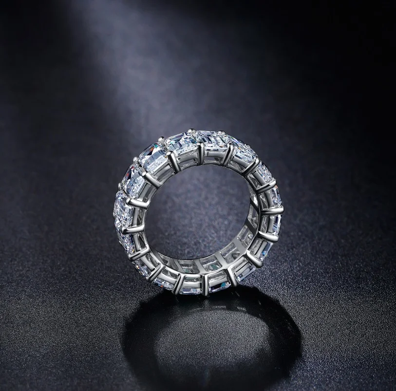 Prsten s Imitacija Dijamanata Smaragdno Rez, donje prsten od 925 sterling srebra Slika 3