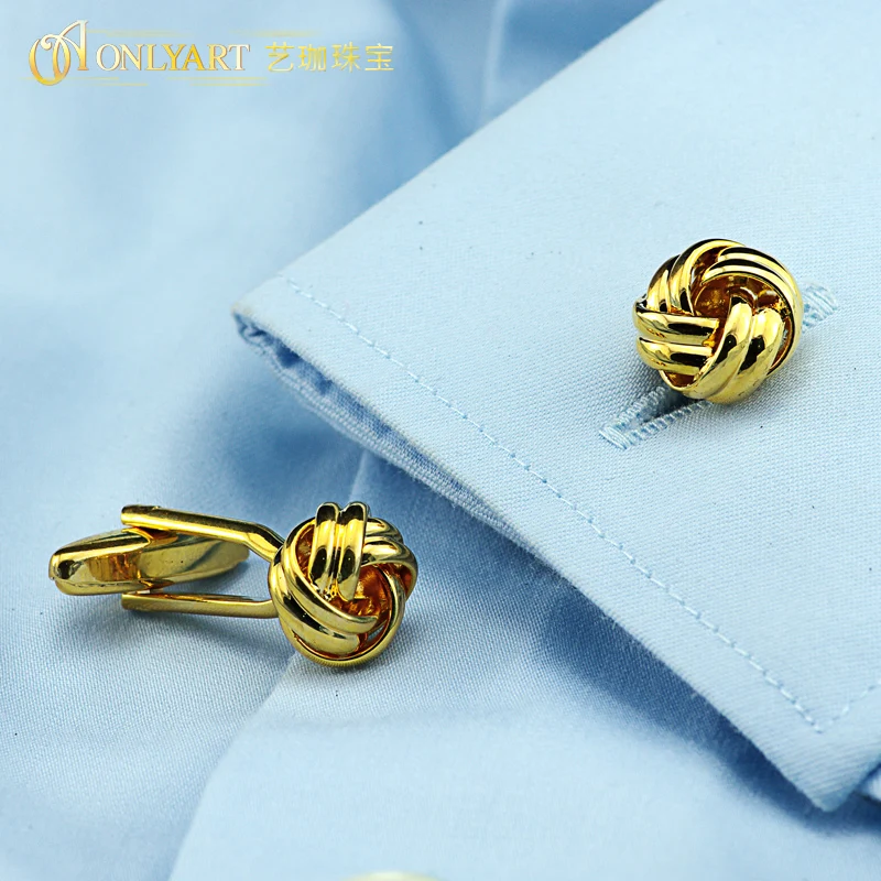 OnlyArt zlatni čvor manžete za vjenčanje za muškarce čvor gumbe okrugle 12 mm manžete za košulju Slika 1