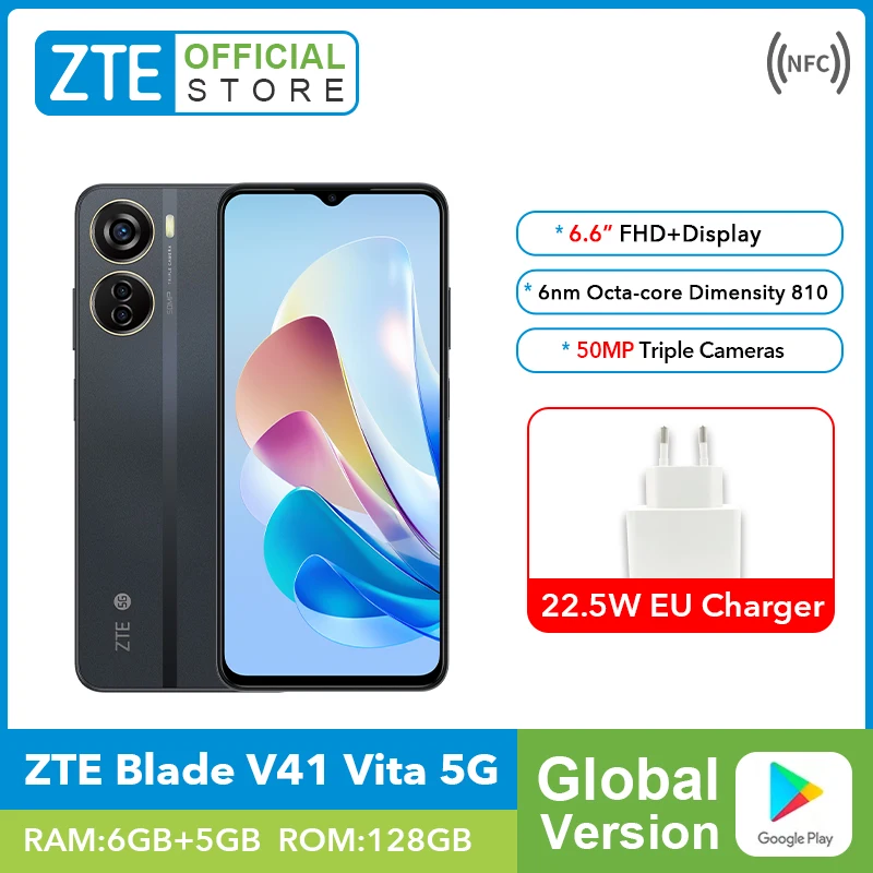 Nova Globalna verzija pametnog telefona ZTE Blade V41 Vita 5G Dimensity 810 50MP Trostruki Kamere 6 GB, 128 GB i NFC 22,5 W 4500 mah Slika 5