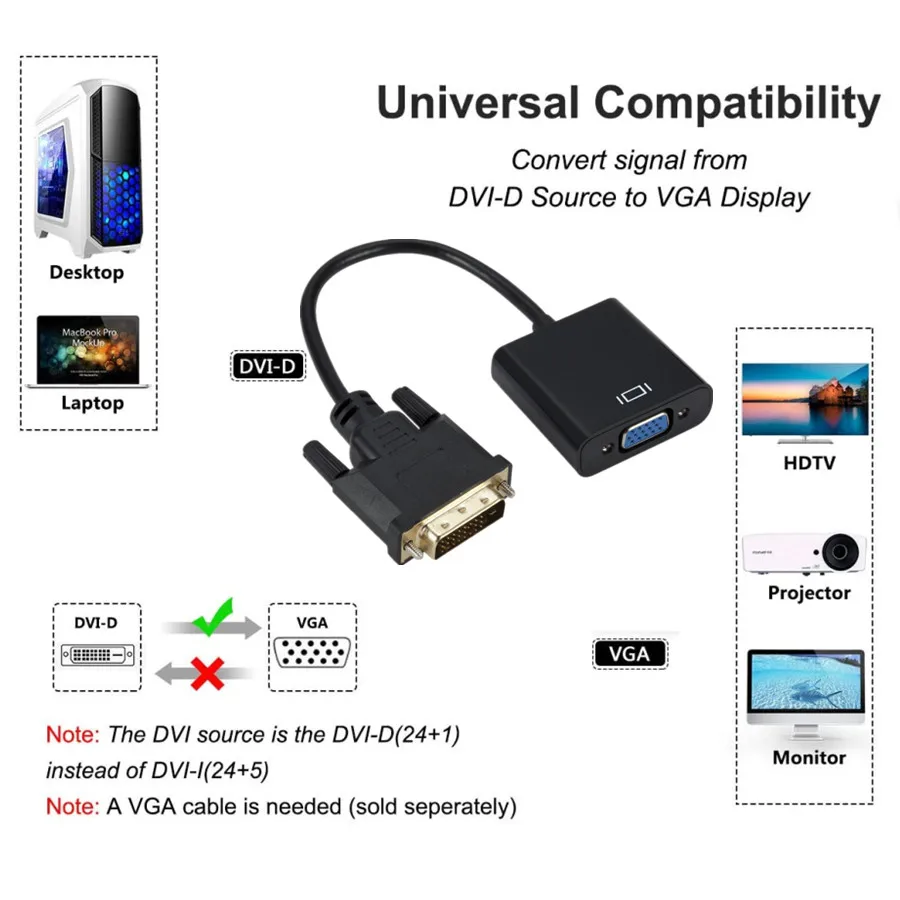 Full HD 1080 P DVI-D DVI NA VGA Adapter Video Kabel, Pretvarač 24 + 1 25Pin na Kabel 15Pin Pretvarač za PC Monitor Računala Vruće Slika 5