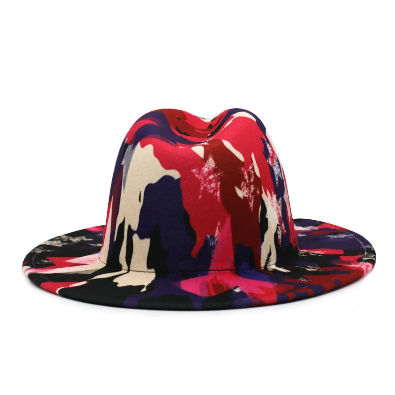 Фетровая šešir jesen i zima zvijezde uzorak nepravilan eksplozije stil tie-boja grafita crno-bijeli unisex filc šešir ženska Slika 1