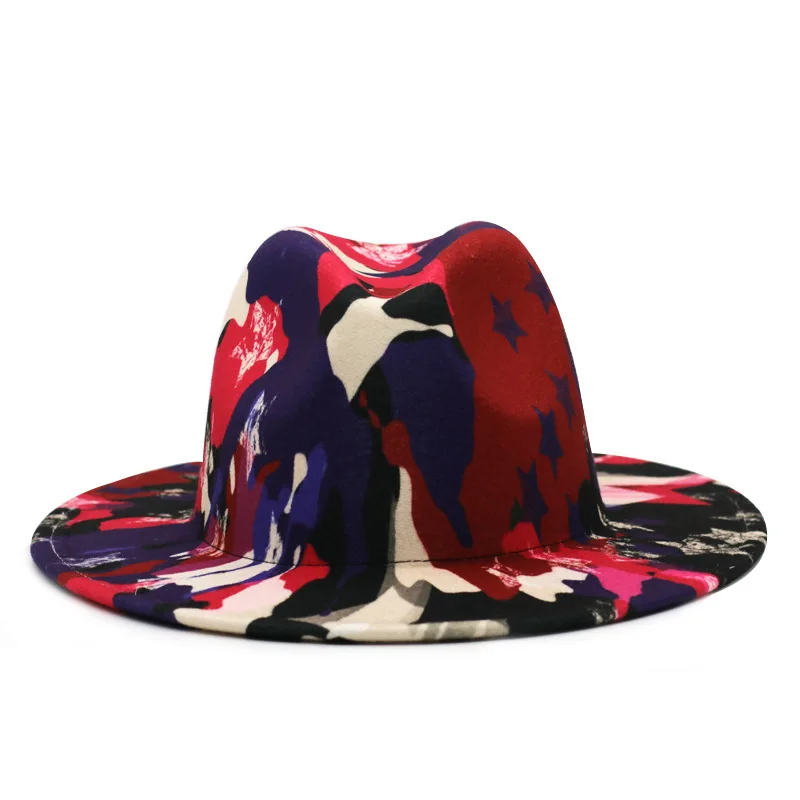 Фетровая šešir jesen i zima zvijezde uzorak nepravilan eksplozije stil tie-boja grafita crno-bijeli unisex filc šešir ženska Slika 3