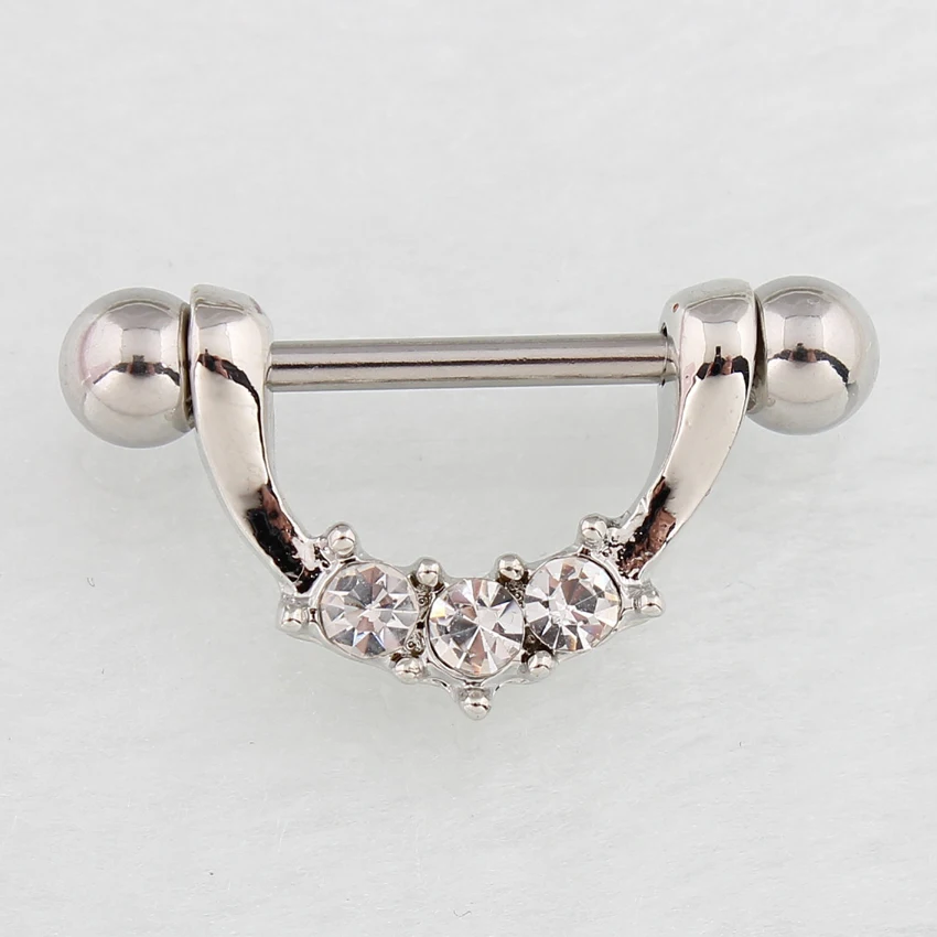 Maloprodaja, 2 kom./ lot-tri transparentne prsten za bradavice Rhinrstone, nakit za piercing tijela, 14 g, 316L, kirurški čeličnom šipkom, bez nikla Slika 0