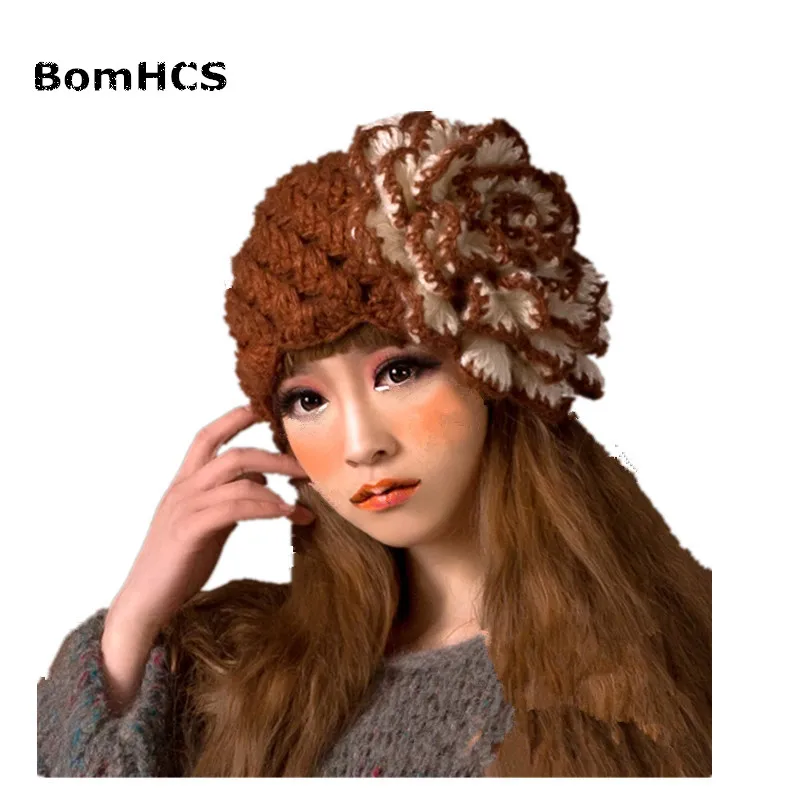 BomHCS Zima topla kapa i rukavice, odijelo pleten, kape, rukavice s velikim cvijetom (cijena po kapu ili rukavice) Slika 1