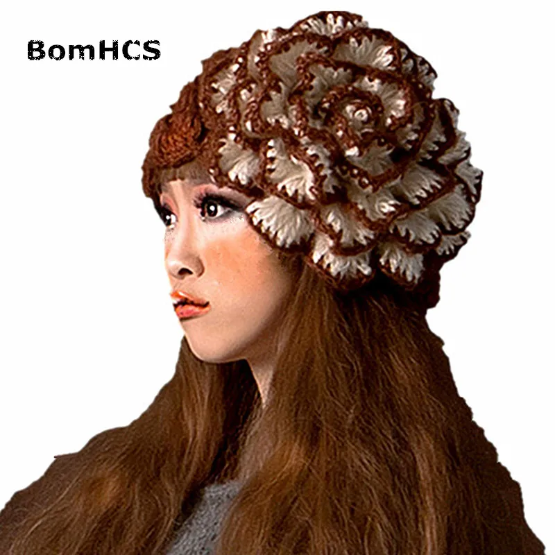 BomHCS Zima topla kapa i rukavice, odijelo pleten, kape, rukavice s velikim cvijetom (cijena po kapu ili rukavice) Slika 2