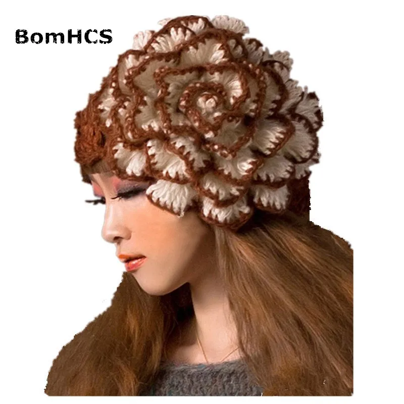 BomHCS Zima topla kapa i rukavice, odijelo pleten, kape, rukavice s velikim cvijetom (cijena po kapu ili rukavice) Slika 5