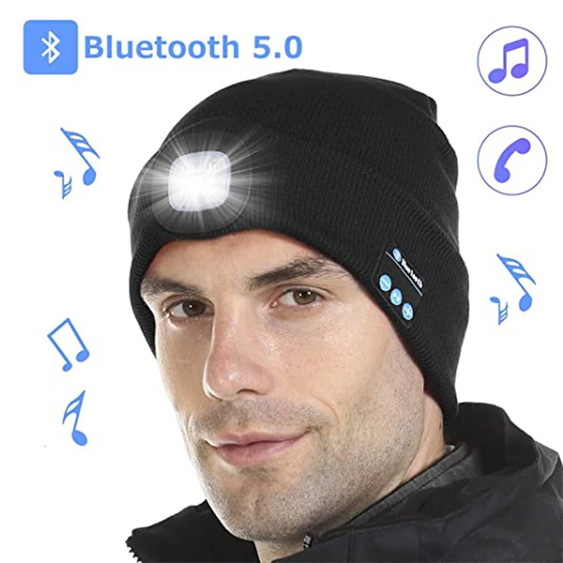 Bluetooth Kapa-Bini s Led pozadinskim osvjetljenjem, Ugrađeni stereo zvučnici, Punjenje preko USB, Wireless Pametna Kapa, Punjiva Вязаная kapa Sa led pozadinskim osvjetljenjem Slika 4