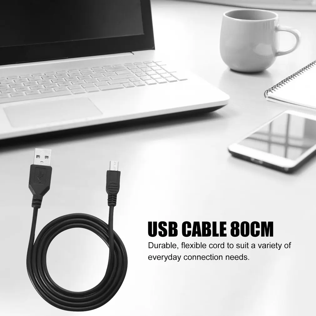 High-speed 80 cm USB 2.0 Priključak A za Mini B 5-pinski Kabel Za Punjenje Digitalnih Fotoaparata hot-swap USB Kabel Za Punjenje Uređaja za prijenos Podataka Crni Slika 0