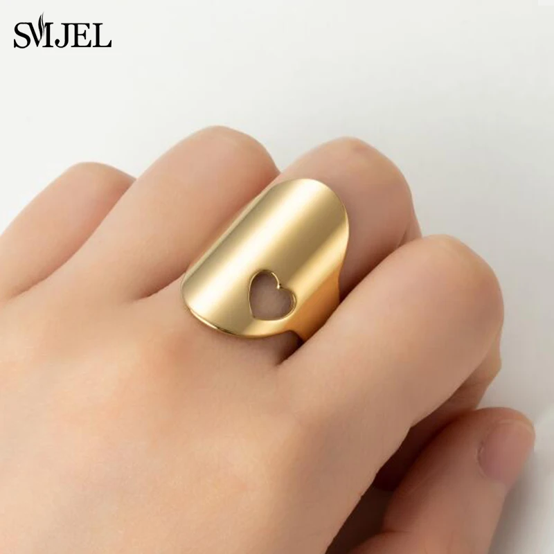 Jednostavan, Moderan Ovalno Srebro Otvoreni Prsten Za Žene Od Nehrđajućeg Čelika, Šuplje Prsten U Obliku Srca, Večernje Nakit, Poklon... Slika 0