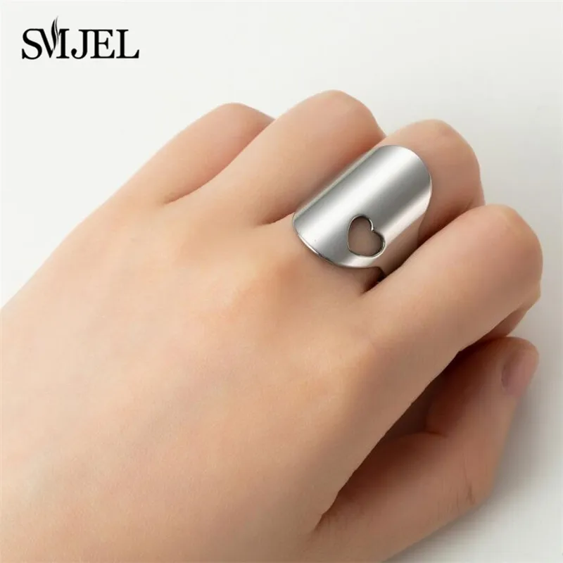 Jednostavan, Moderan Ovalno Srebro Otvoreni Prsten Za Žene Od Nehrđajućeg Čelika, Šuplje Prsten U Obliku Srca, Večernje Nakit, Poklon... Slika 3