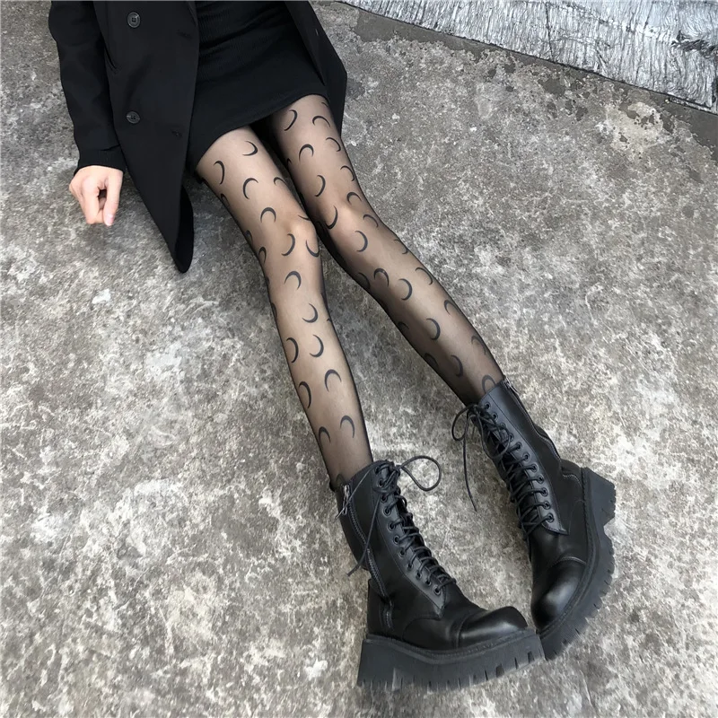 Gotički Čarape S Po Cijeloj Površini Mjeseca, Hlače, Ženske Baršun Hulahopke Proizvoljnog Rezanja, Hulahopke, Ljetni Tanki Dizajn Crne Čarape G Slika 0