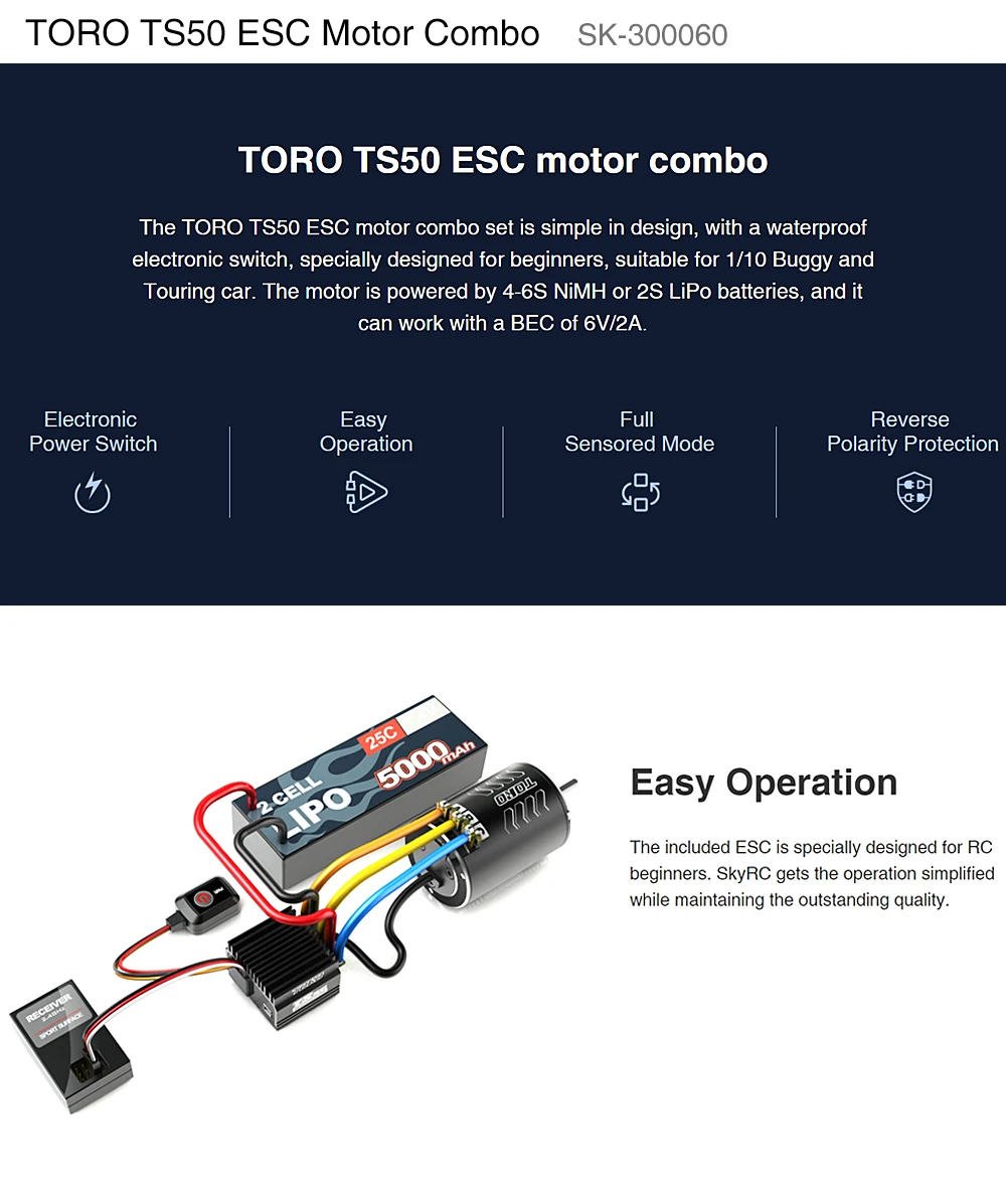 SkyRC TS50 50A Brushless Senzor ESC 540 13,5 T 17,5 T Brushless Motor Sustav Napajanja Kombinirana za 1/10 Putnička Vozila Slika 4