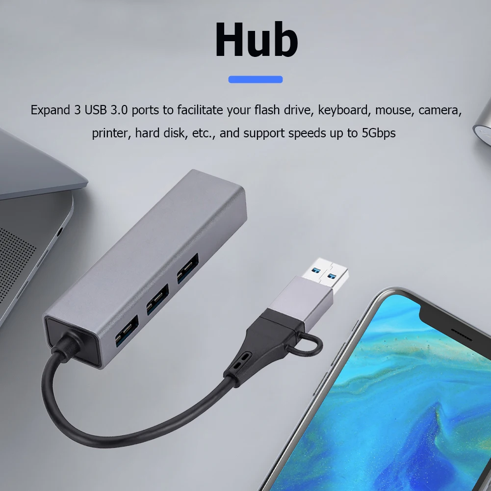 USB 3.0 Hub Adapter Podrška 10/100/1000 Mbps Mrežni Pristup za Tipkovnicu, Miš, Kamera USB3.0 na gigabitnu mrežnu karticu Hub Slika 5