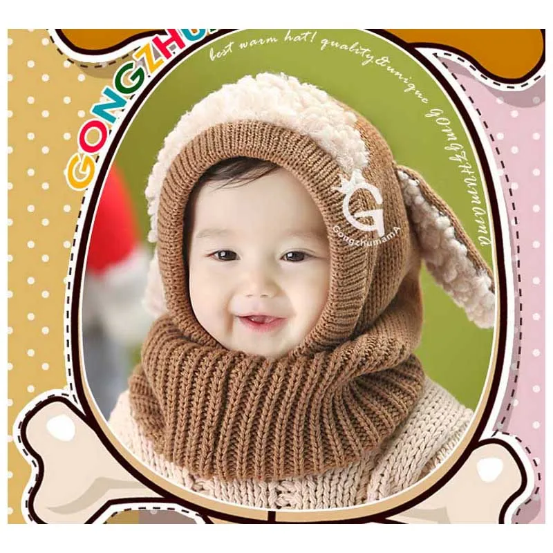 Najbolje pletene kape za dječake u korejskom stilu sa psima, zimske krzna kape za djevojčice, сросшаяся kapa, može se koristiti kao marame, u Dobi od 6 mjeseci do 4 godine Slika 1
