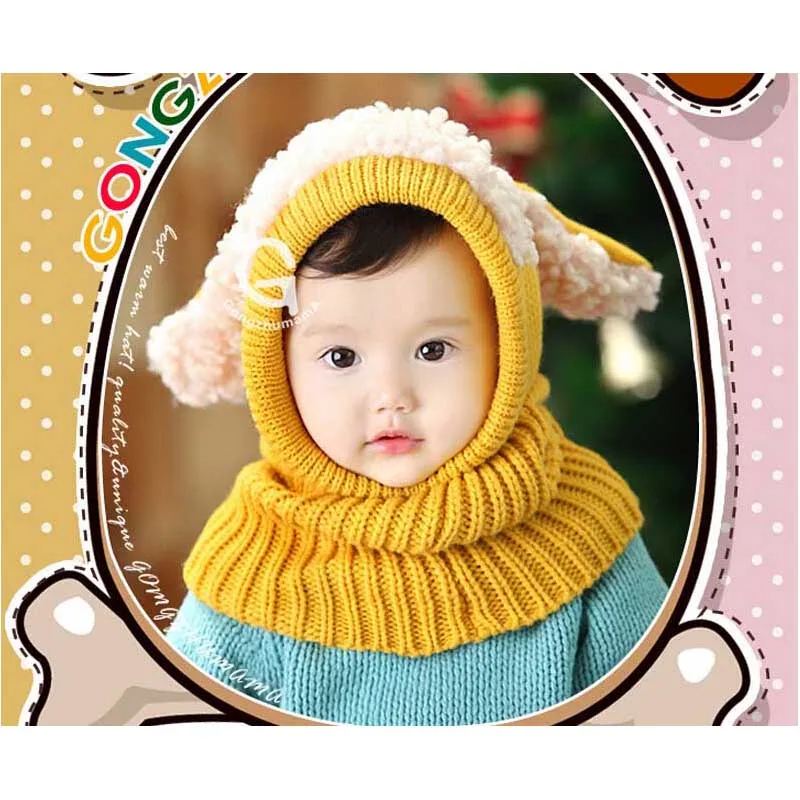 Najbolje pletene kape za dječake u korejskom stilu sa psima, zimske krzna kape za djevojčice, сросшаяся kapa, može se koristiti kao marame, u Dobi od 6 mjeseci do 4 godine Slika 4