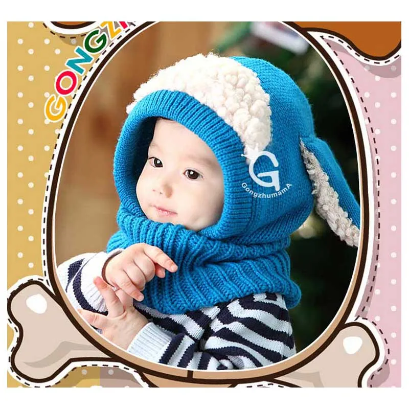 Najbolje pletene kape za dječake u korejskom stilu sa psima, zimske krzna kape za djevojčice, сросшаяся kapa, može se koristiti kao marame, u Dobi od 6 mjeseci do 4 godine Slika 5