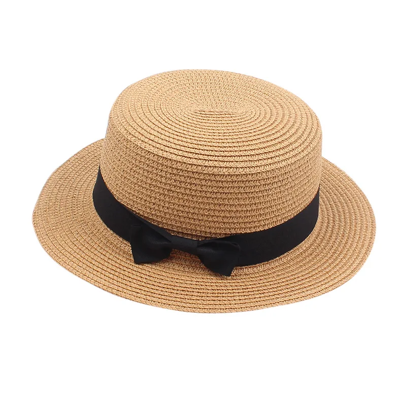 Ženski šešir godišnji britanski mali šešir-cilindar jednostavna slamnati šešir s lukom dječje ulica солнцезащитная šešir s ravnim krovom jazz panama veliko Slika 1