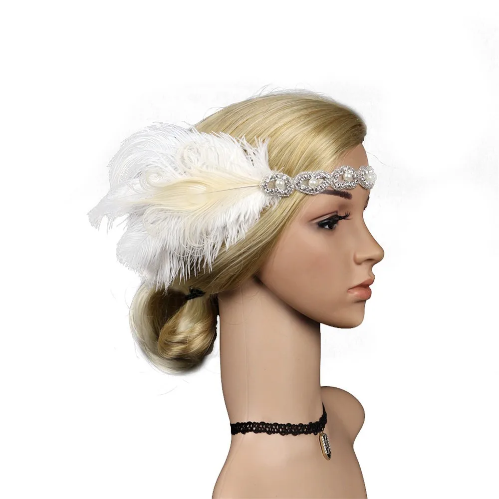Hairband 1920s Headpiece Feather Flapper Headband Great Gatsby Headdress Vintage Bandeau Femme Pour Cheveux Oštrica Za Kosu Slika 2