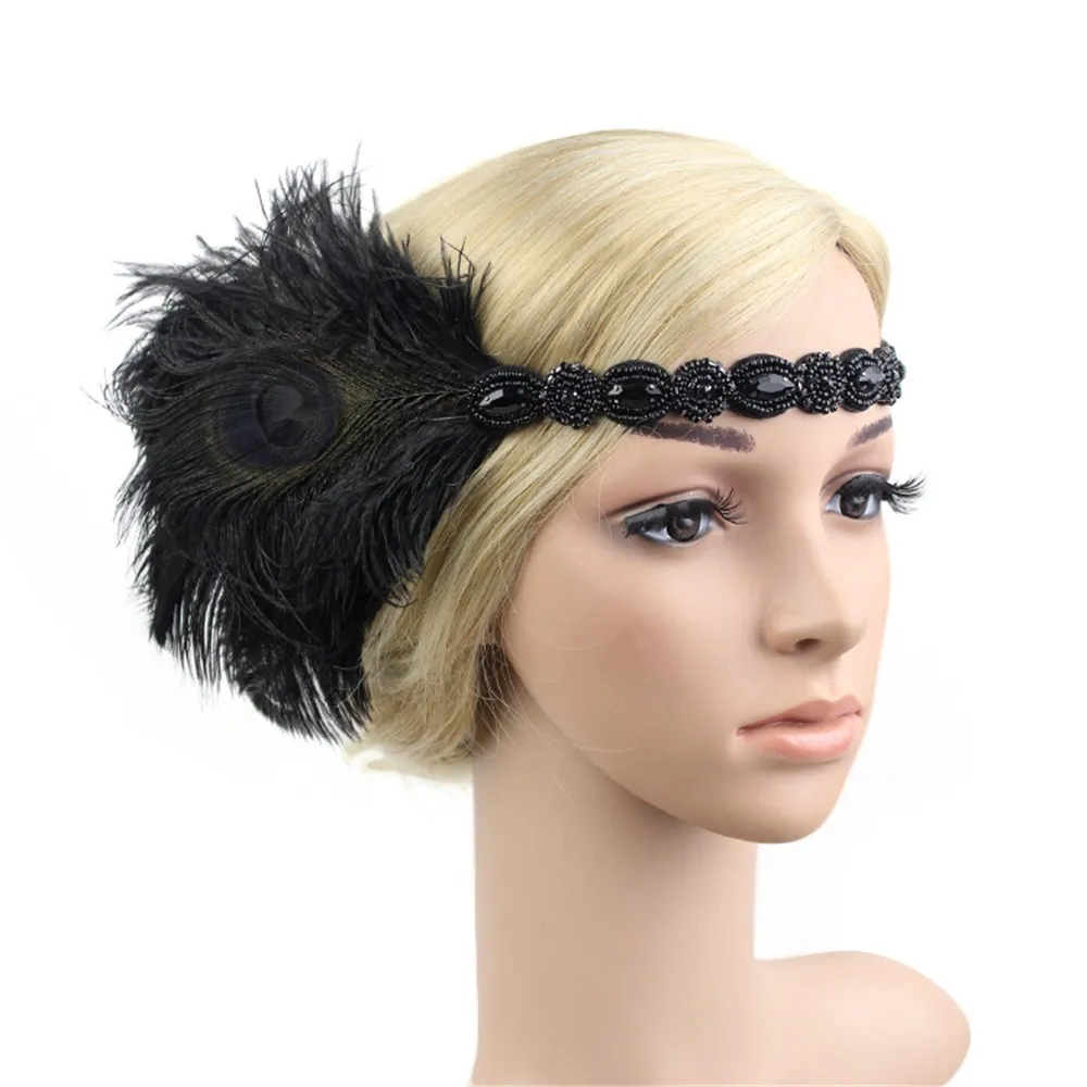 Hairband 1920s Headpiece Feather Flapper Headband Great Gatsby Headdress Vintage Bandeau Femme Pour Cheveux Oštrica Za Kosu Slika 3
