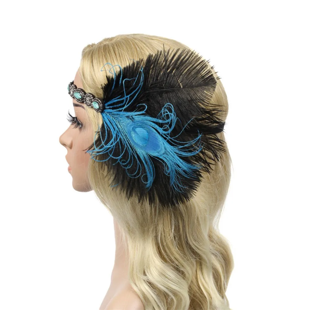 Hairband 1920s Headpiece Feather Flapper Headband Great Gatsby Headdress Vintage Bandeau Femme Pour Cheveux Oštrica Za Kosu Slika 5